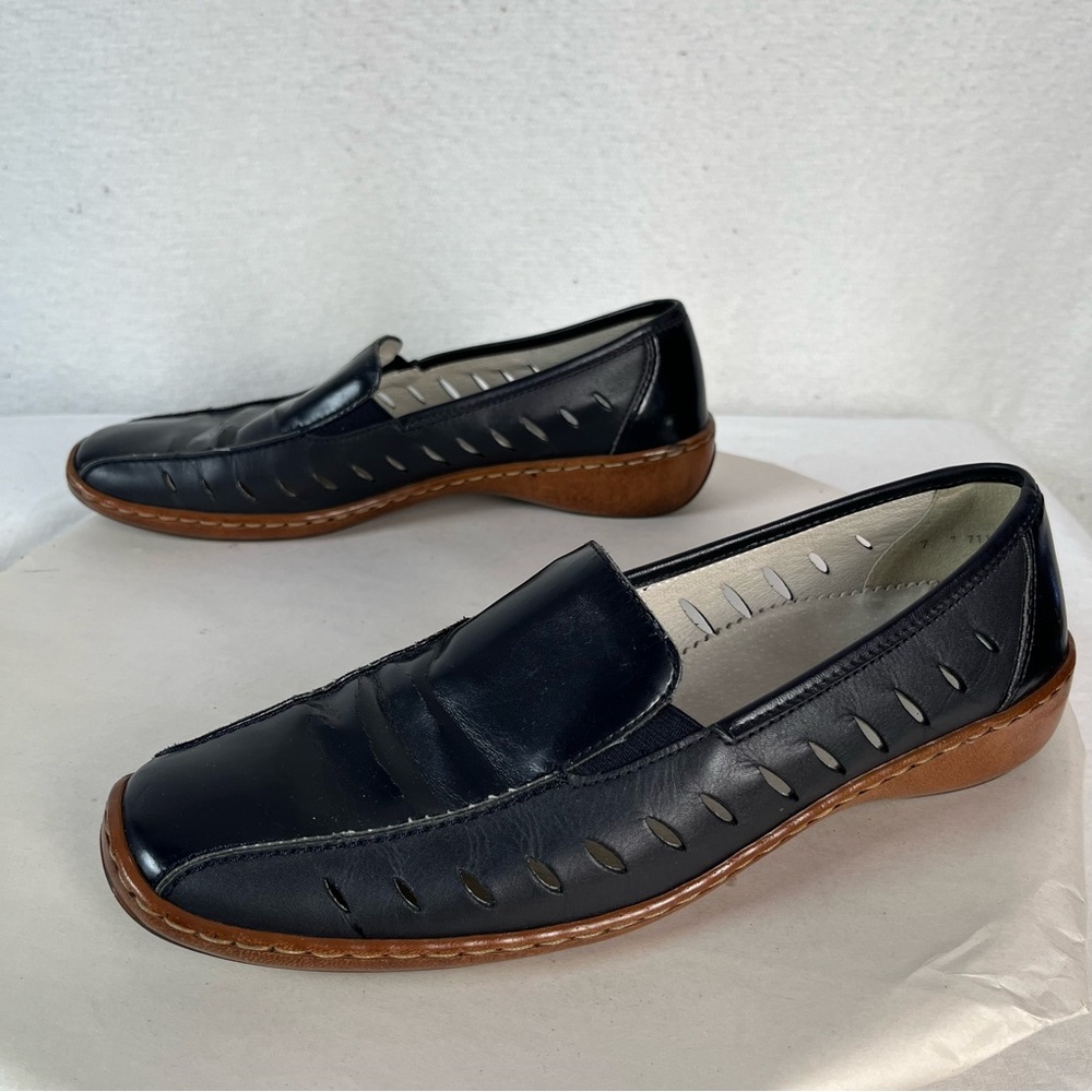 Jenny by Ara Leather Slip On Shoes women UK 7 US 9 Lightweight Blue Preppy Flat